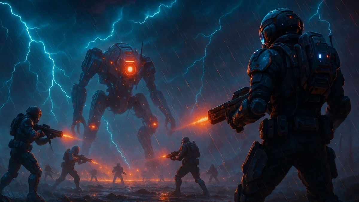 “ARC Raiders 2025 roadmap — futuristic soldiers in a sci-fi battlefield showcasing advanced lighting and immersive game design.”