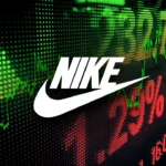 Nike stock market chart with Nike logo showing price movement