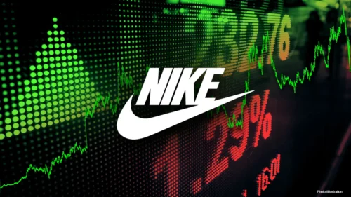 Nike stock market chart with Nike logo showing price movement