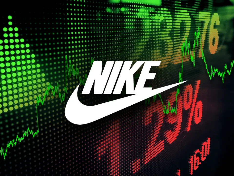 Nike stock market chart with Nike logo showing price movement