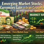 Graph showing emerging-market stock gains amid Iran ceasefire news.