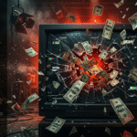 Hollywood industry crisis illustration with money and film reels