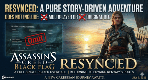 A side-by-side comparison of the original 2013 Jackdaw ship and the 2026 Assassin's Creed Black Flag Resynced visual overhaul