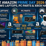 Gaming laptop, PC components, graphics card, SSD storage, and Xbox gaming accessories featured in Amazon Prime Day 2026 deals.