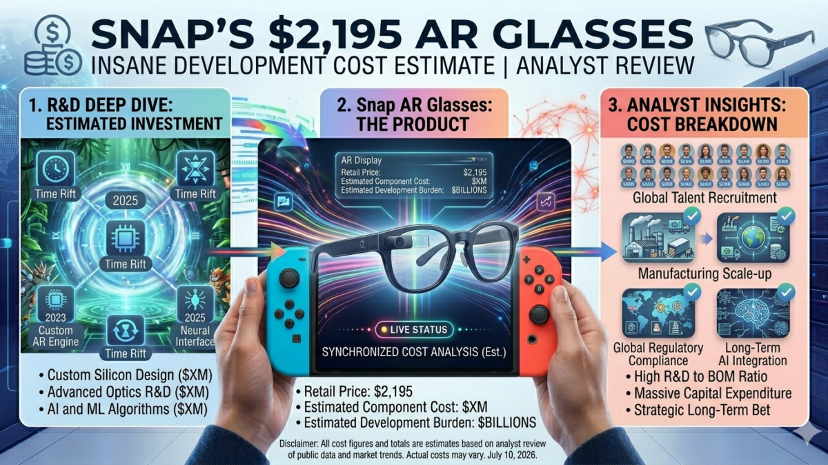 Snap Spectacles AR glasses displaying augmented reality visuals and AI-powered interactive digital overlays.