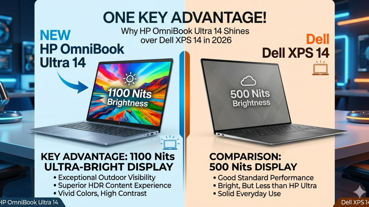 HP OmniBook Ultra 14 laptop featuring a bright OLED display compared with the Dell XPS 14 premium ultrabook.