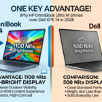 HP OmniBook Ultra 14 laptop featuring a bright OLED display compared with the Dell XPS 14 premium ultrabook.