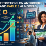 Anthropic Mythos 5 and Fable 5 AI models displayed on a laptop with AI technology graphics representing expanded global access