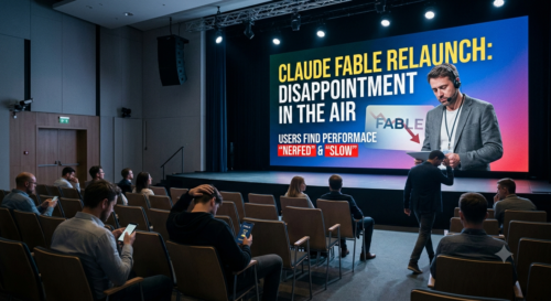 Claude Fable AI interface displaying coding and reasoning tasks with users discussing reduced performance after the relaunch