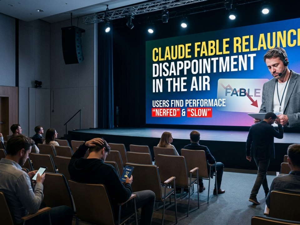 Claude Fable AI interface displaying coding and reasoning tasks with users discussing reduced performance after the relaunch